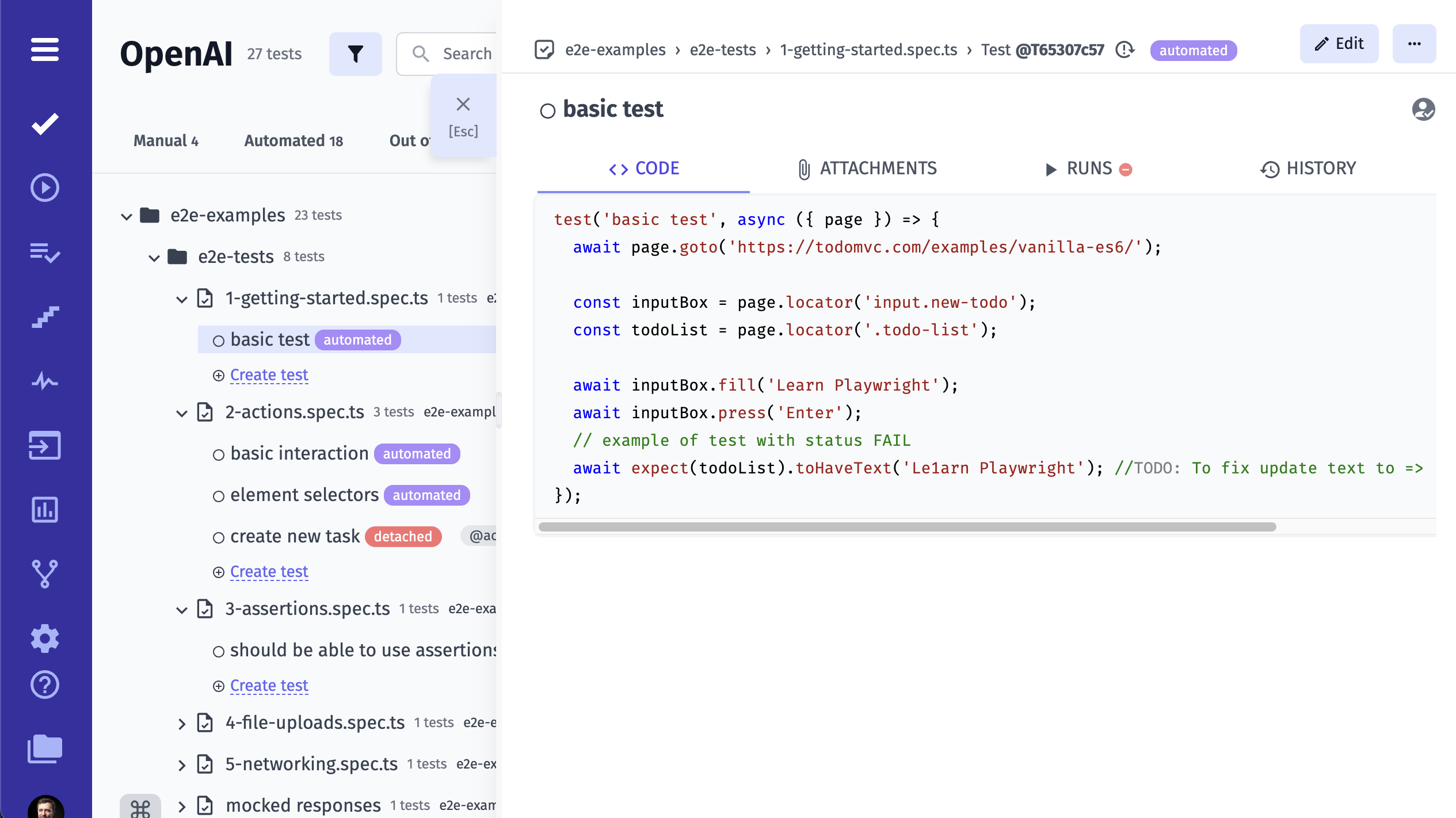 Automated test source code